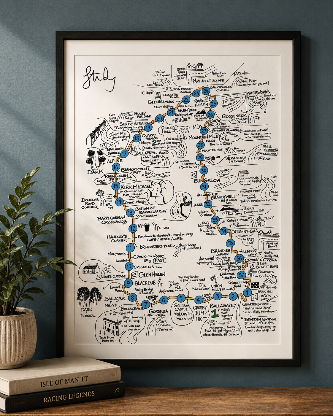 Isle of Man TT Map (Hand Signed) - A3 Print
